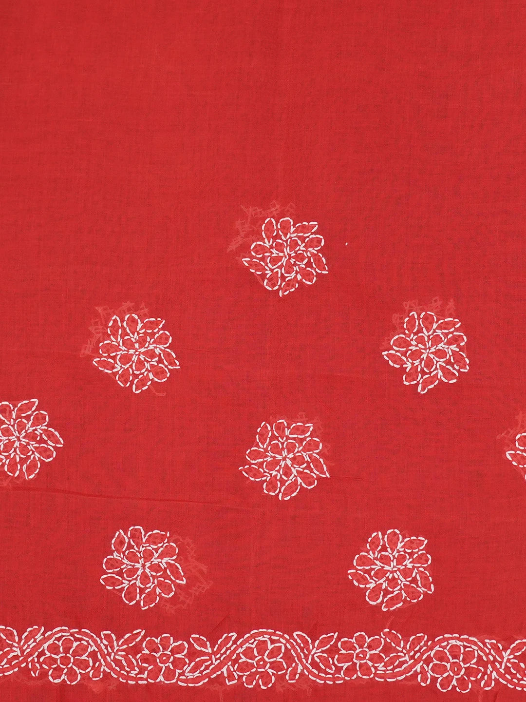 Ada Hand Embroidered Red Cotton Lucknowi Chikankari Saree With Blouse 01A345078