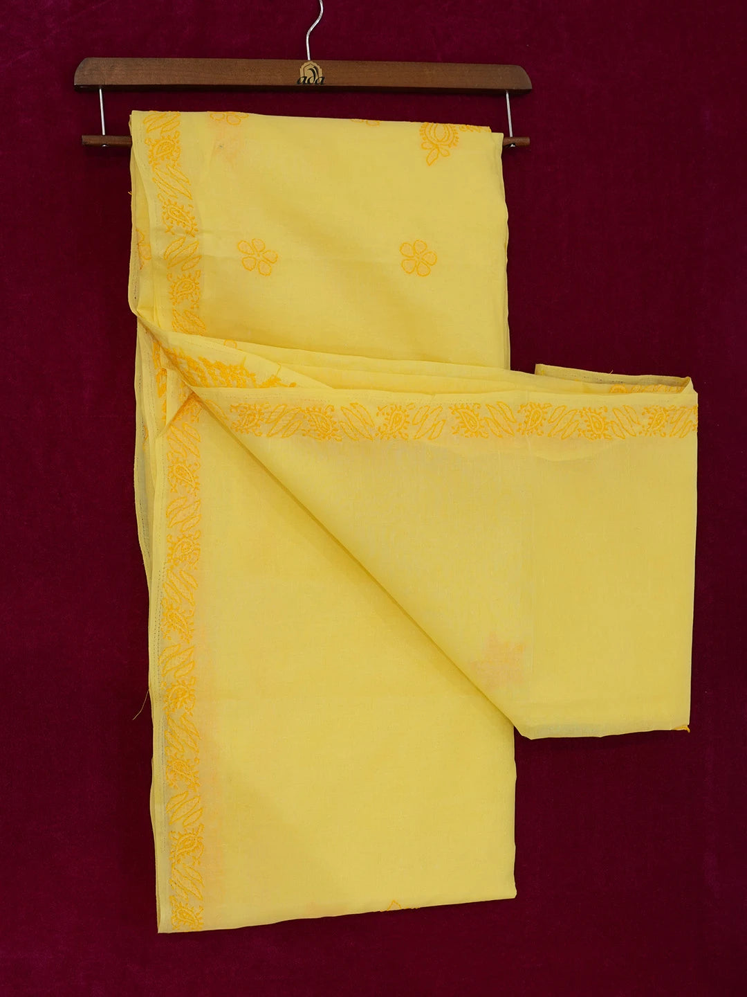 Ada Hand Embroidered Yellow Cotton Lucknowi Chikankari Saree With Blouse 01A583952