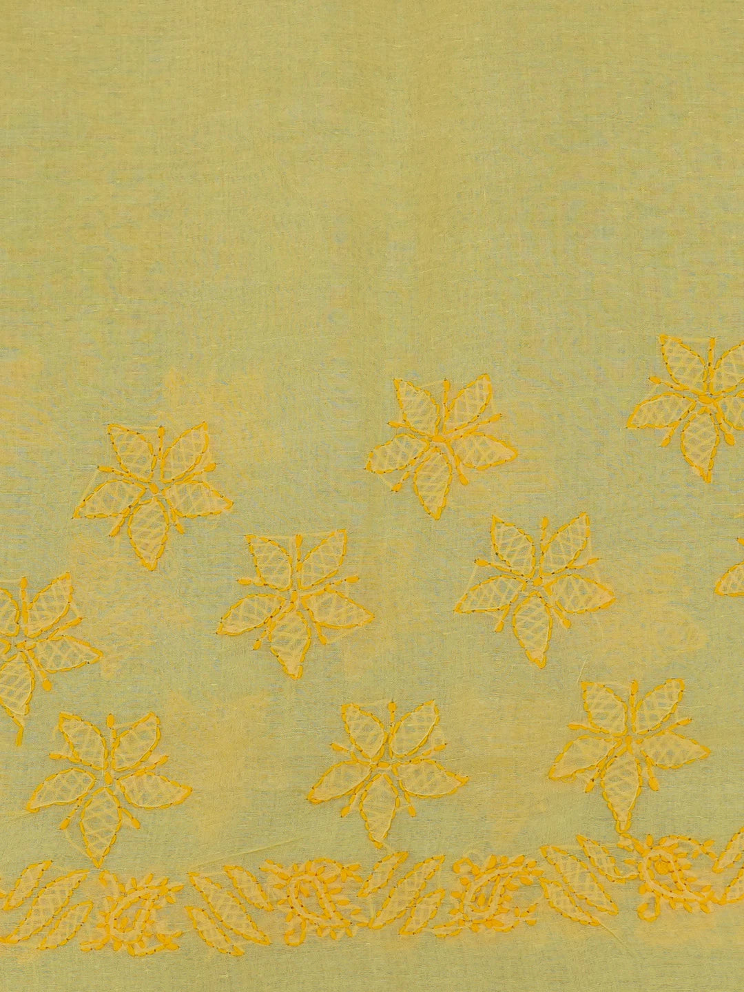 Ada Hand Embroidered Yellow Cotton Lucknowi Chikankari Saree With Blouse 01A583952