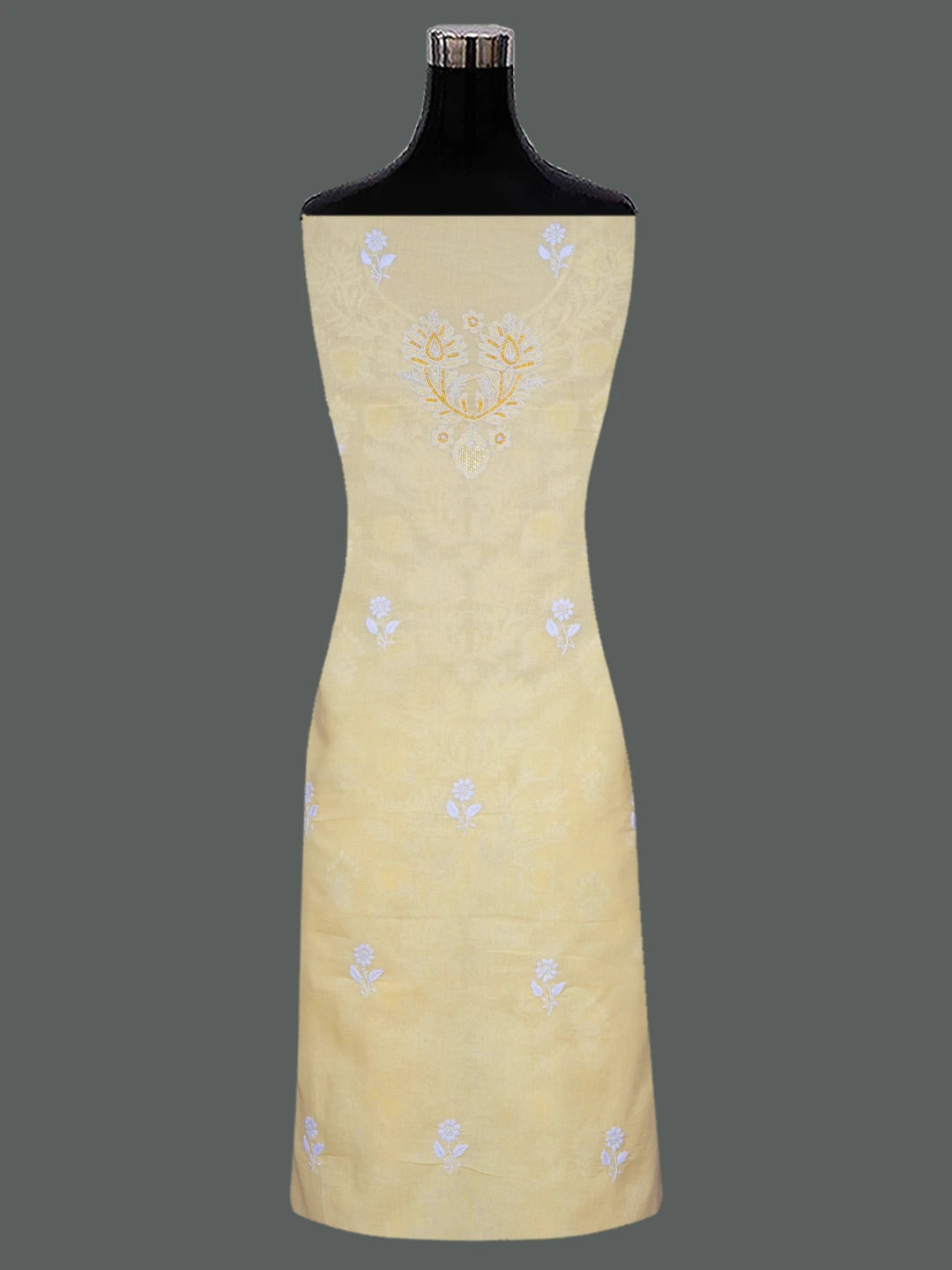 Ada Hand Embroidered Beige Cotton Lucknowi Chikankari Unstitched Suit Piece With Cutdana Work 01A678257