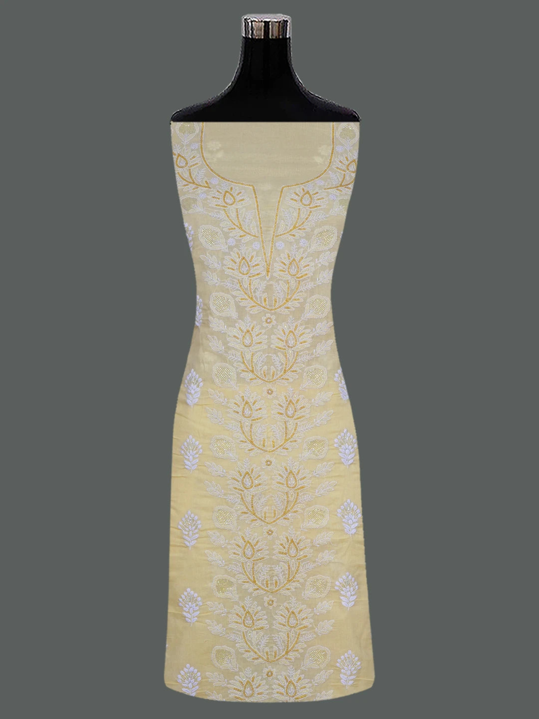Ada Hand Embroidered Beige Cotton Lucknowi Chikankari Unstitched Suit Piece With Cutdana Work 01A678257