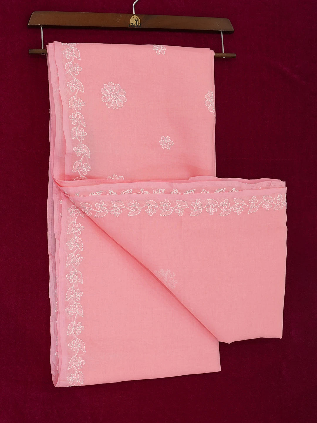 Ada Hand Embroidered Pink Cotton Lucknowi Chikankari Saree and Blouse 01A404748