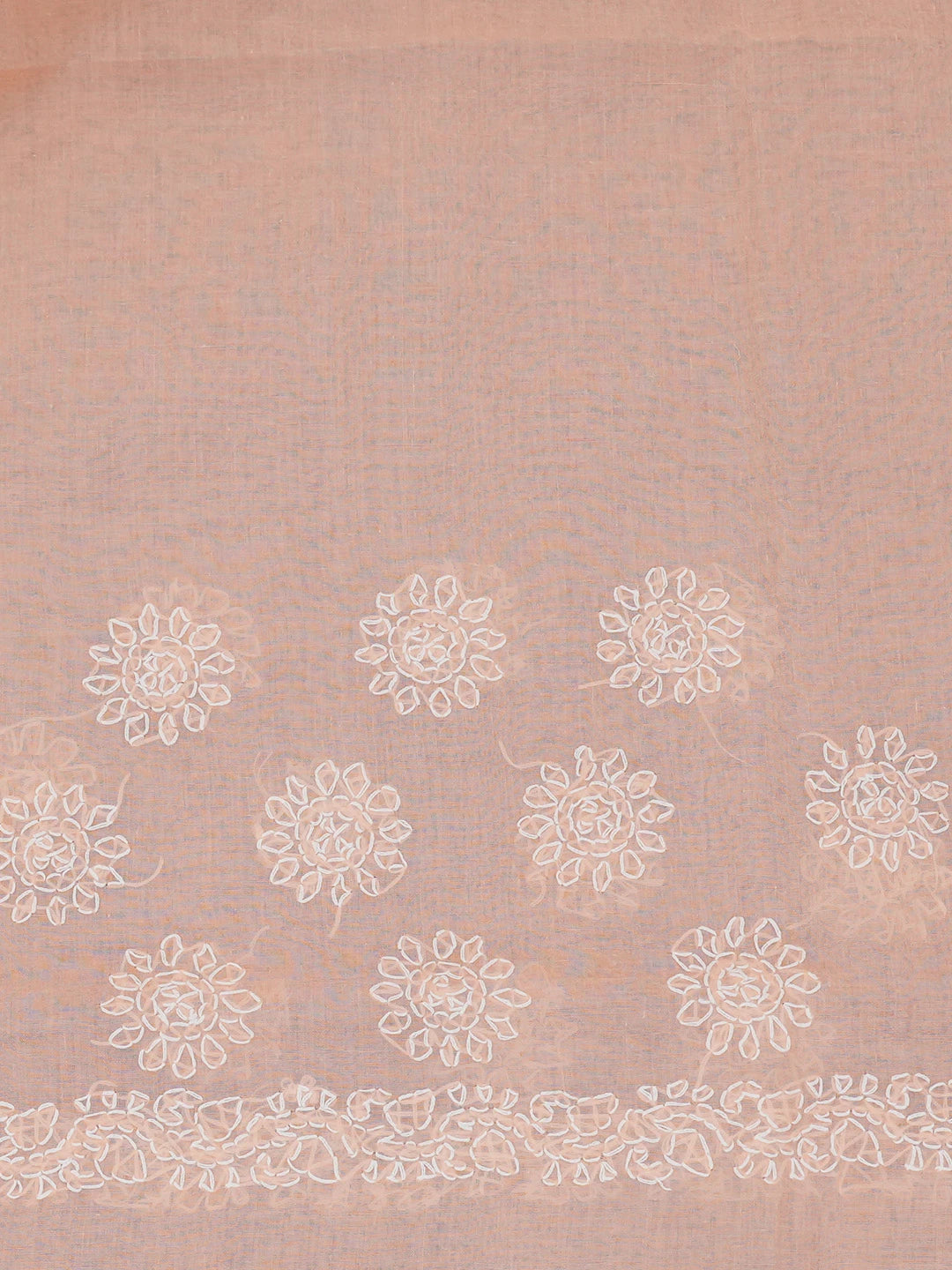 Ada Hand Embroidered Creamy Peach Cotton Lucknowi Chikankari Saree With Blouse 01A542999