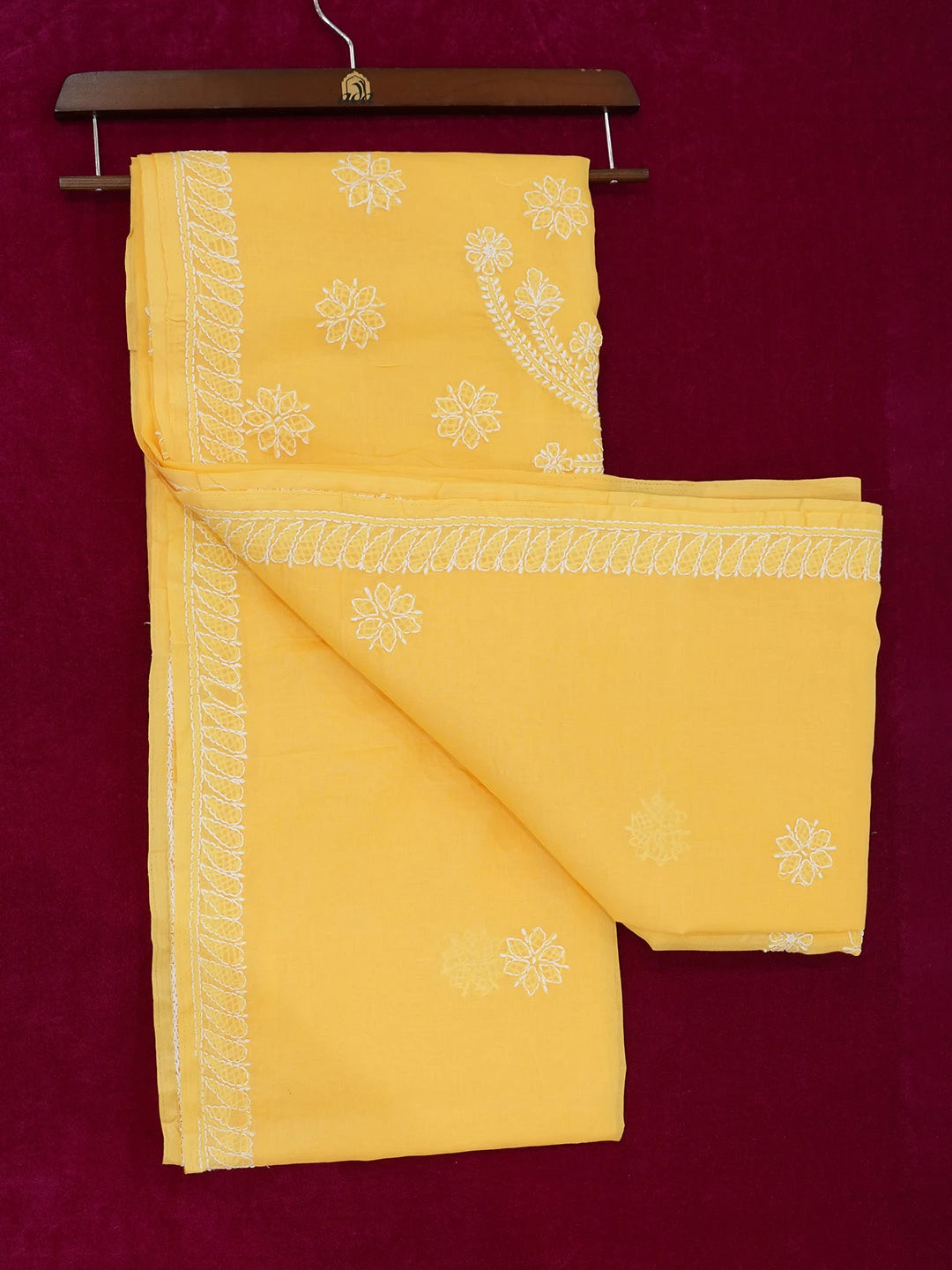 Ada Hand Embroidered Yellow Cotton Lucknowi Chikankari Saree and Blouse 01A560364