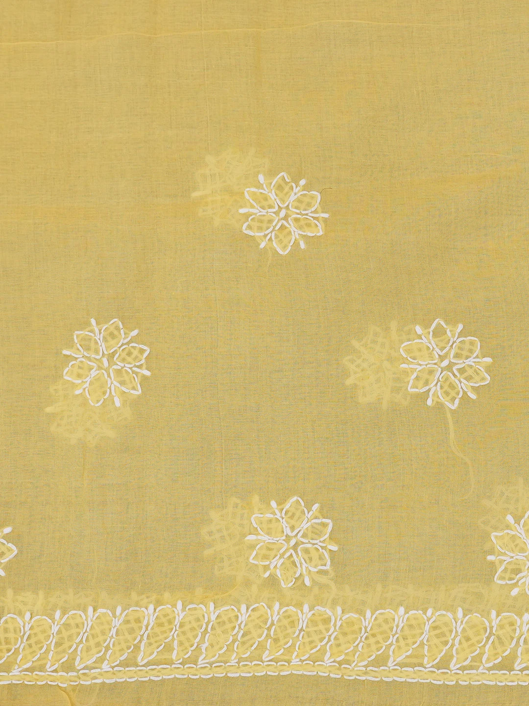 Ada Hand Embroidered Yellow Cotton Lucknowi Chikankari Saree and Blouse 01A560364