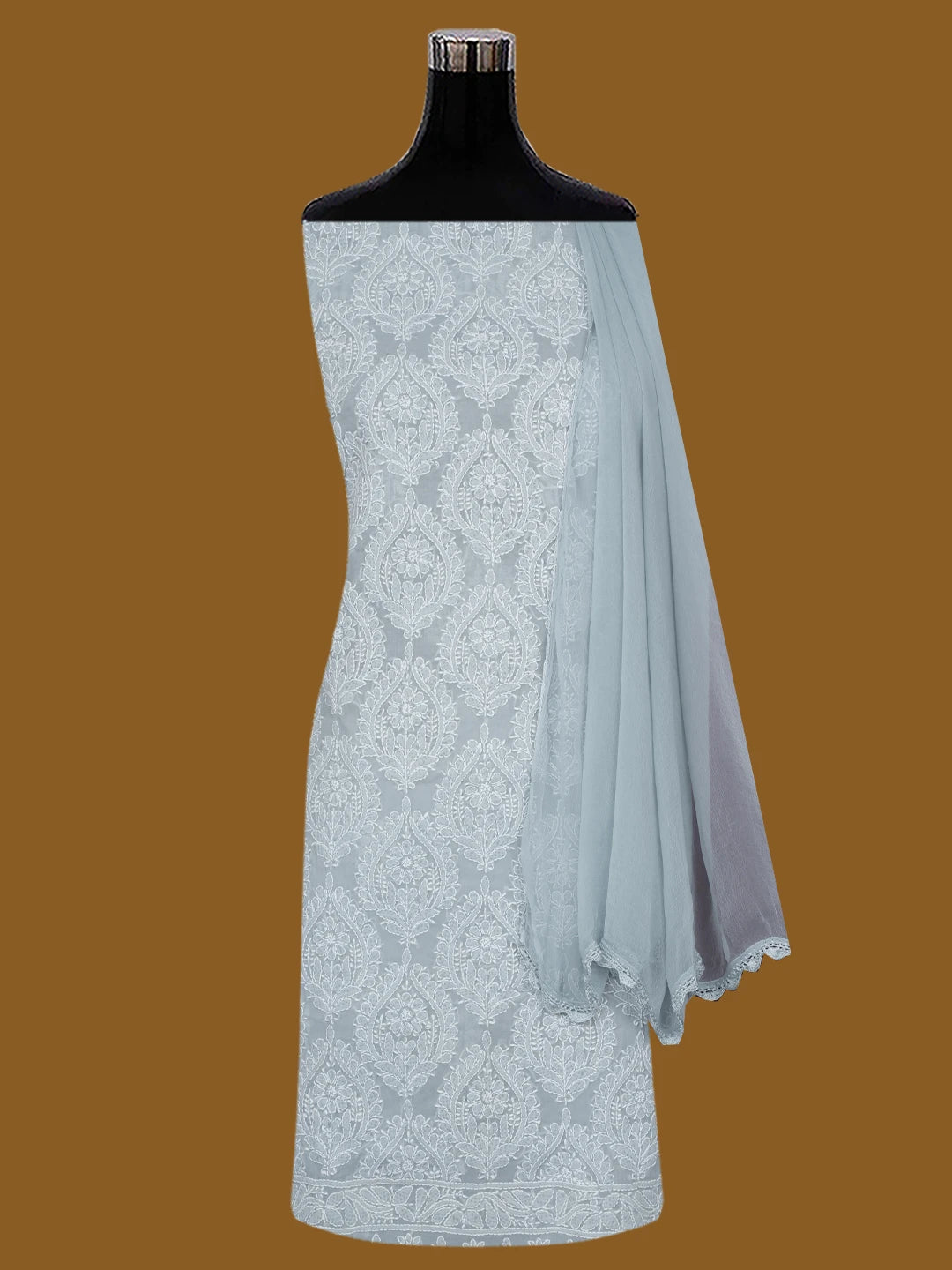 Ada Hand Embroidered Grey Cotton Lucknowi Chikankari Unstitched Suit Piece 01A688475