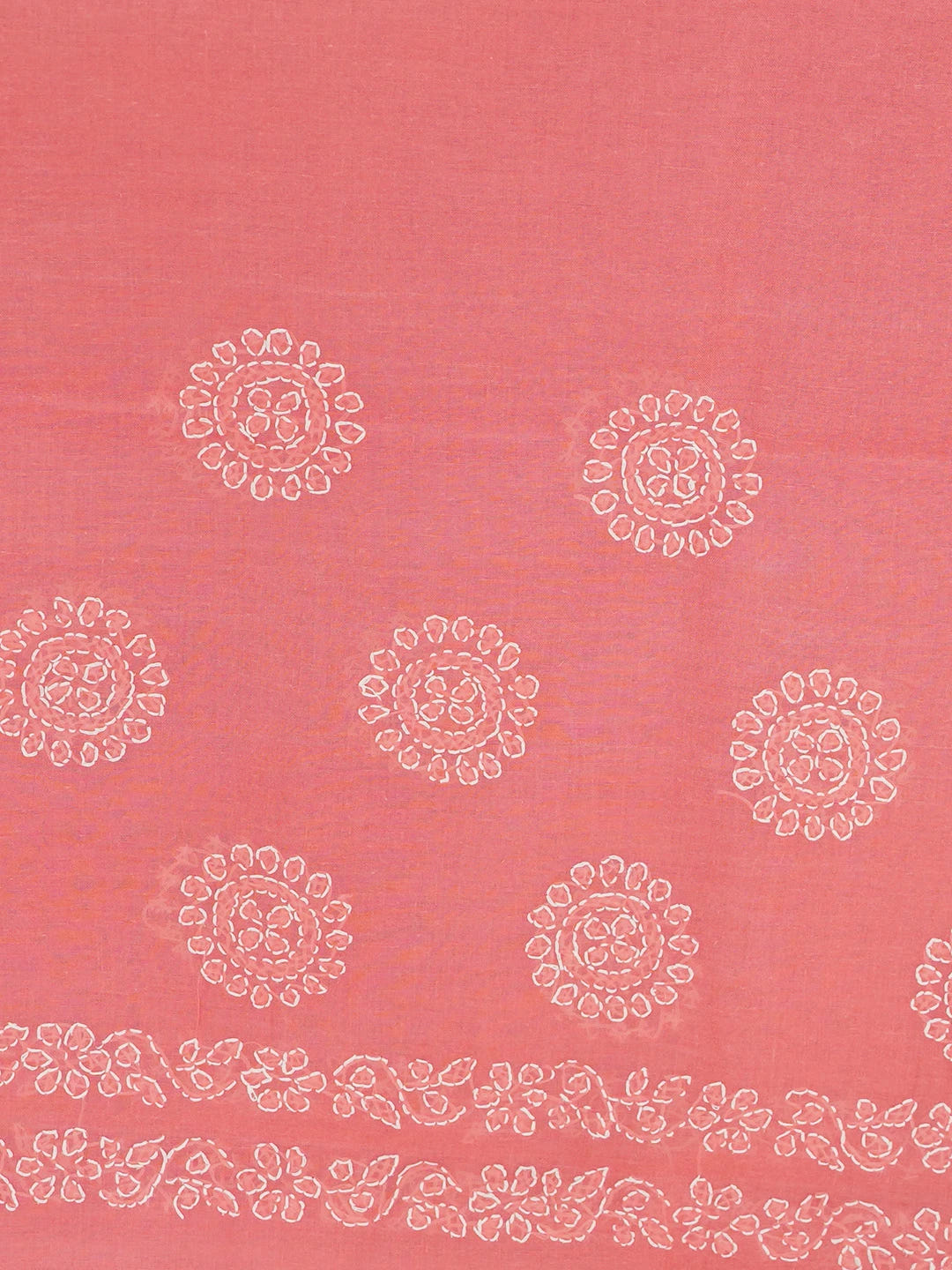 Ada Hand Embroidered Carrot Pink Cotton Lucknowi Chikankari Saree With Blouse 01A563719