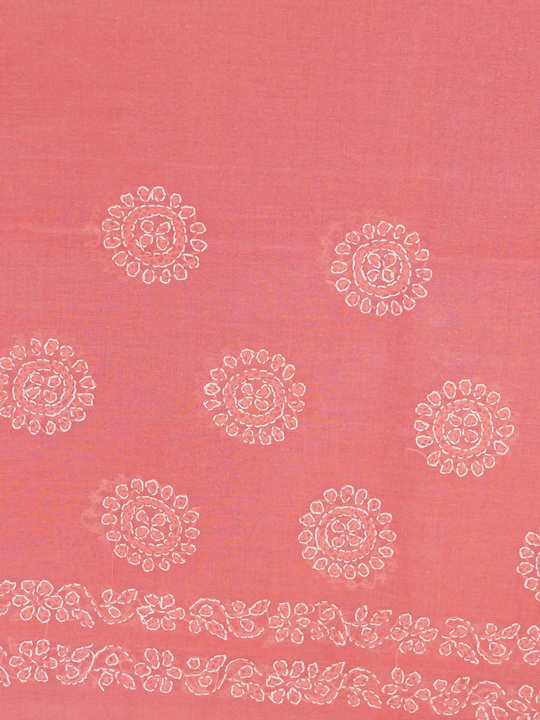 Ada Hand Embroidered Carrot Pink Cotton Lucknowi Chikankari Saree With Blouse 01A563719