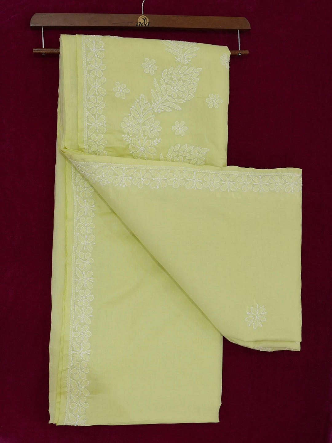 Ada Hand Embroidered Lime Green Cotton Lucknowi Chikankari Saree and Blouse 01A577524