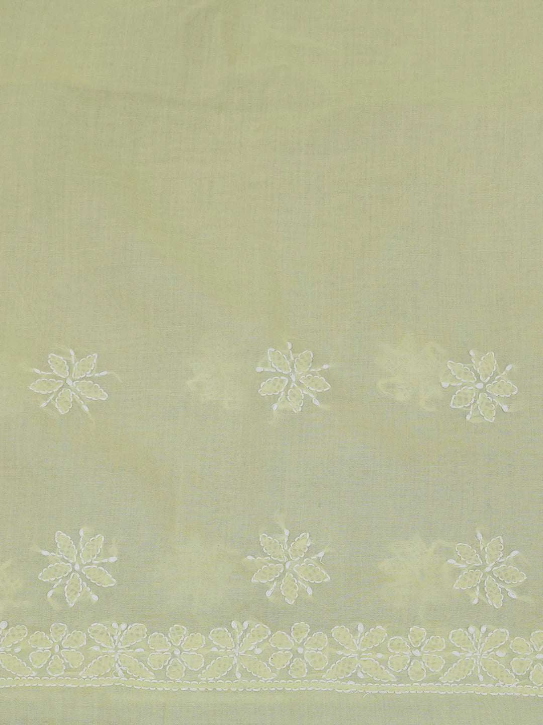 Ada Hand Embroidered Lime Green Cotton Lucknowi Chikankari Saree and Blouse 01A577524