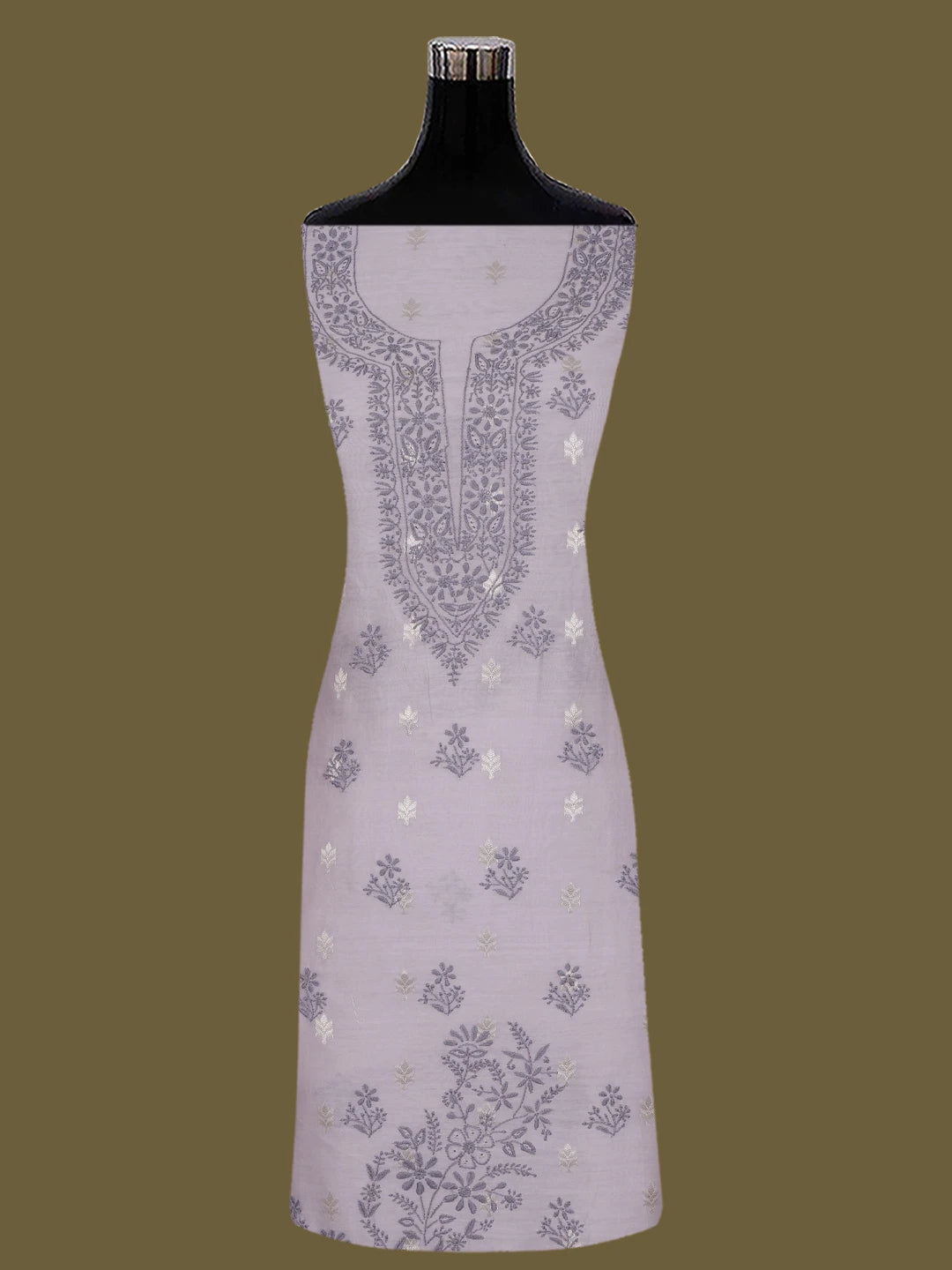 Ada Hand Embroidered Mauve Chanderi Lucknowi Chikankari Unstitched Kurta Dupatta Set 01A687425