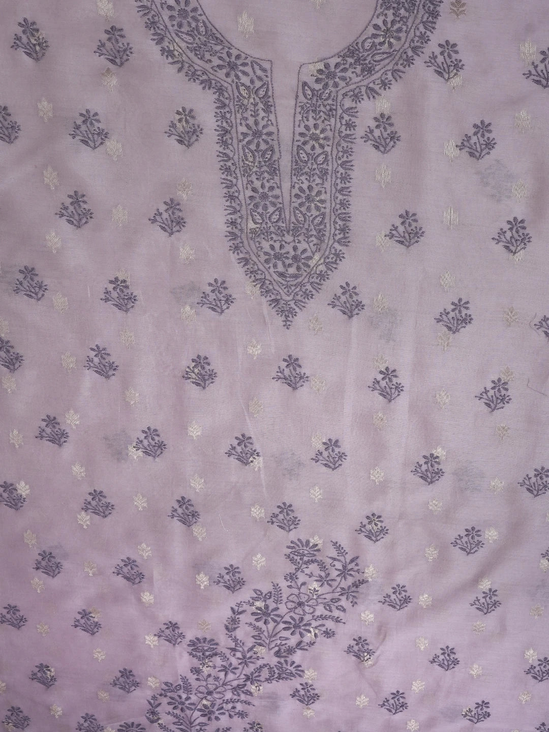 Ada Hand Embroidered Mauve Chanderi Lucknowi Chikankari Unstitched Kurta Dupatta Set 01A687425