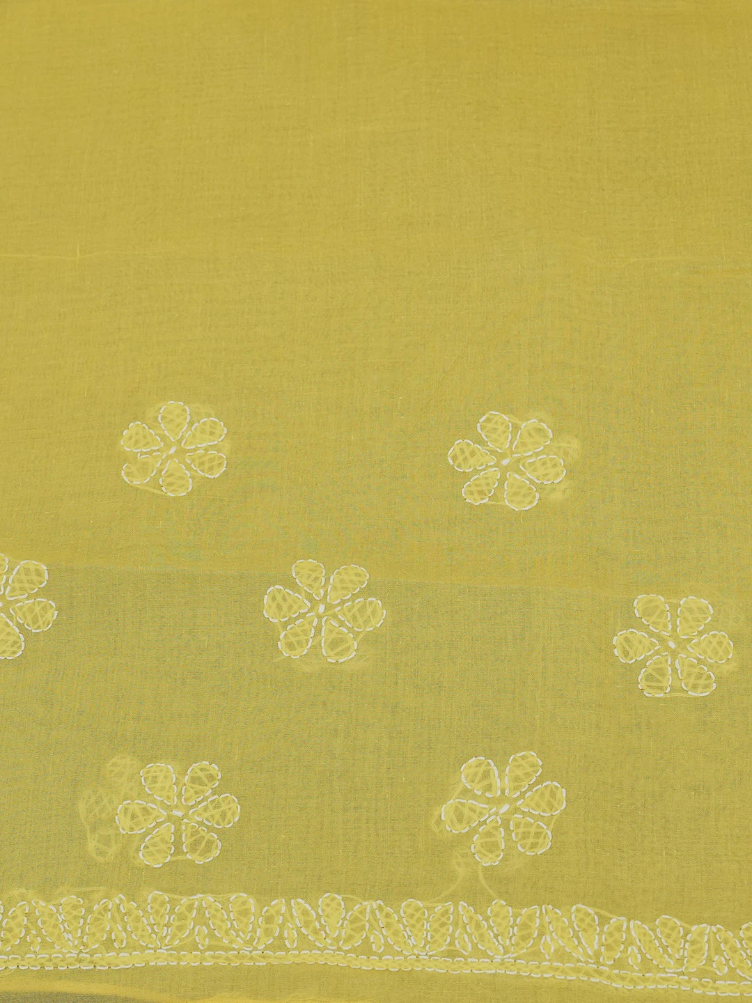 Ada Hand Embroidered Yellow Cotton Lucknowi Chikankari Saree and Blouse 01A469502