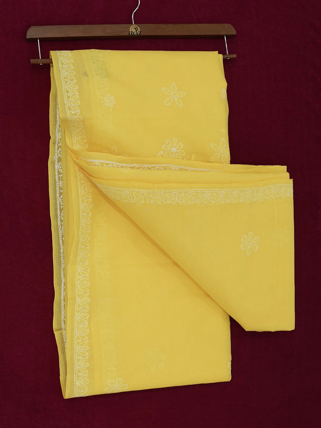 Ada Hand Embroidered Yellow Cotton Lucknowi Chikankari Saree and Blouse 01A469502