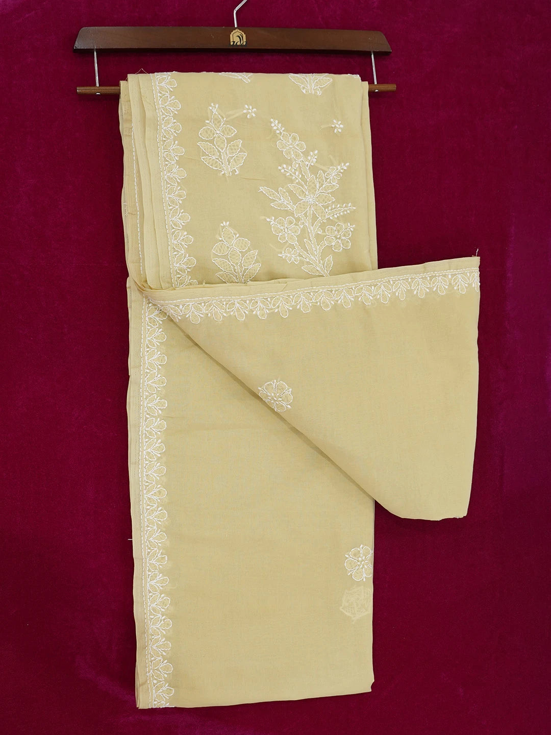 Ada Hand Embroidered Fawn Cotton Lucknowi Chikankari Saree and Blouse 01A583388