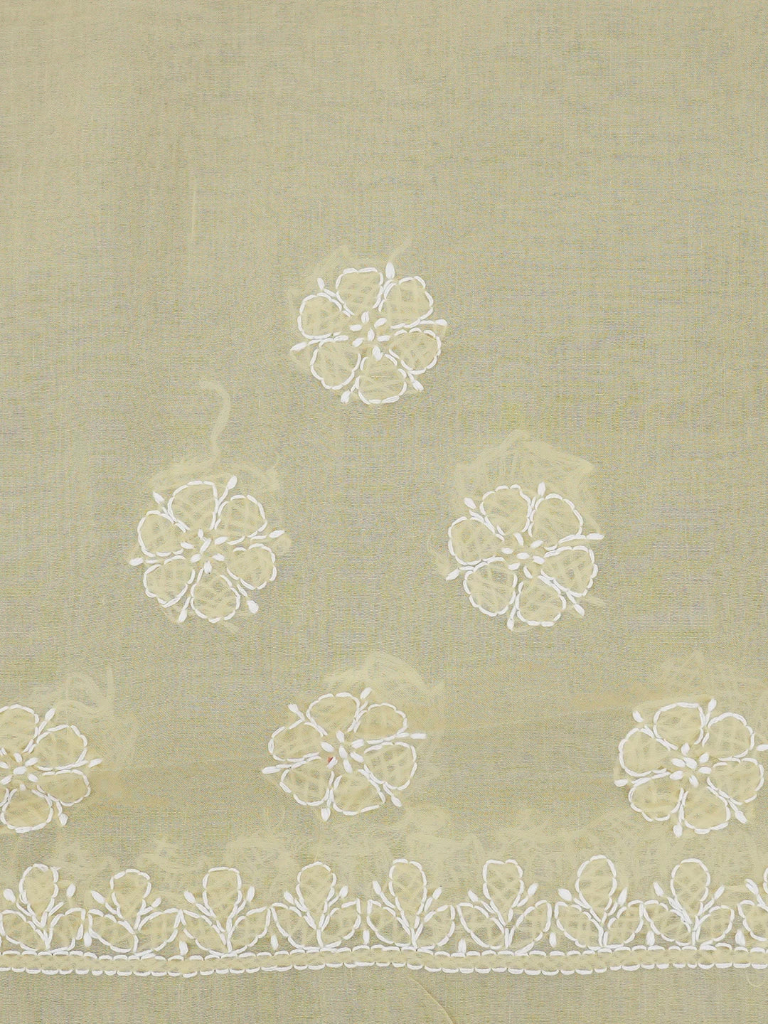 Ada Hand Embroidered Fawn Cotton Lucknowi Chikankari Saree and Blouse 01A583388