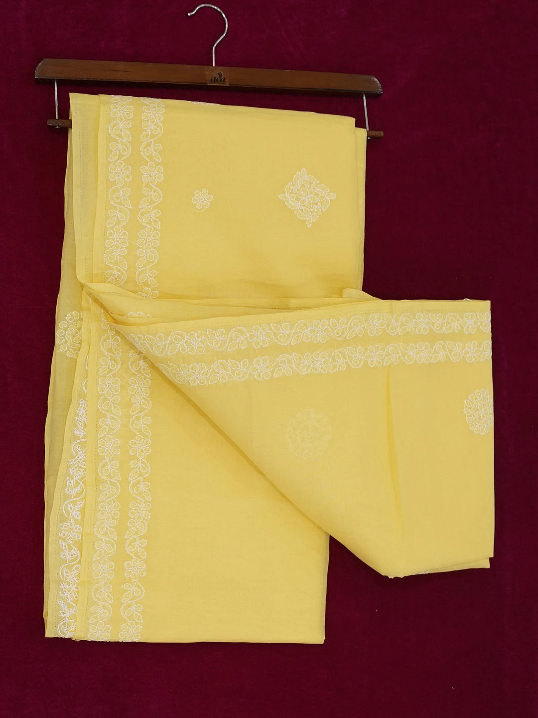 Ada Hand Embroidered Yellow Cotton Lucknowi Chikankari Saree and Blouse 01A599552