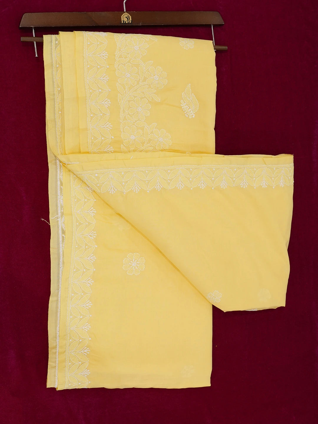 Ada Hand Embroidered Yellow Cotton Lucknowi Chikankari Saree and Blouse 01A614191