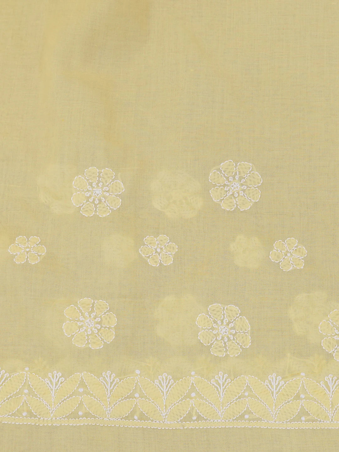 Ada Hand Embroidered Yellow Cotton Lucknowi Chikankari Saree and Blouse 01A614191