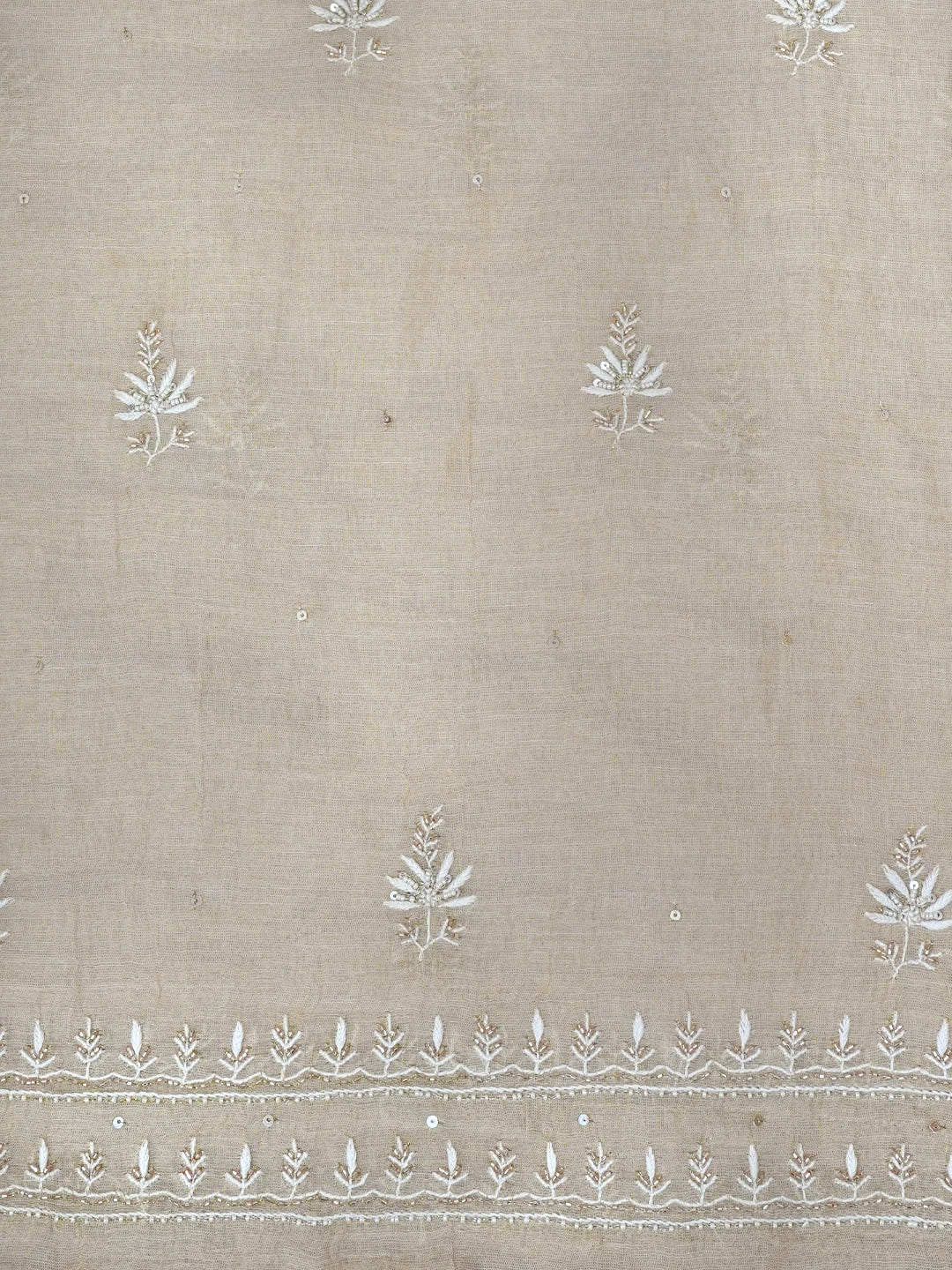Ada Hand Embroidered Fawn Tissue Lucknowi Chikankari Unstitched Kurta Dupatta Set with Cutdana Work 01A665596