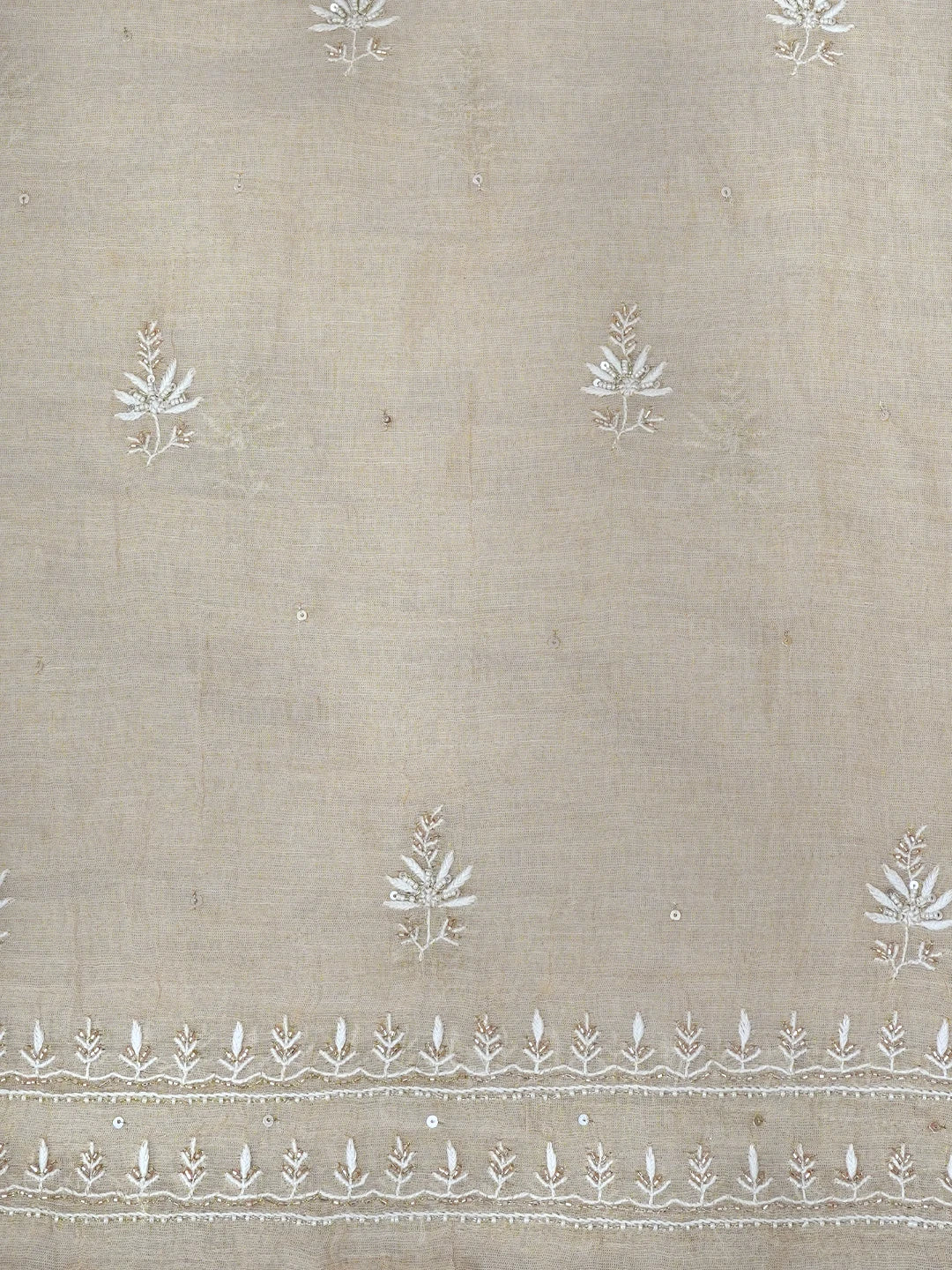 Ada Hand Embroidered Fawn Tissue Lucknowi Chikankari Unstitched Kurta Dupatta Set with Cutdana Work 01A665596