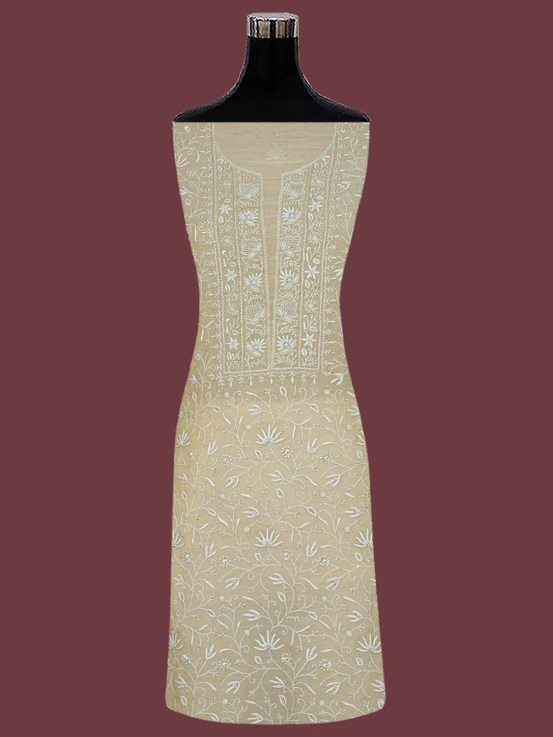 Ada Hand Embroidered Fawn Tissue Lucknowi Chikankari Unstitched Kurta Dupatta Set with Cutdana Work 01A665596