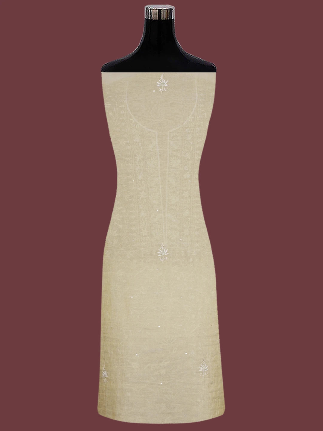 Ada Hand Embroidered Fawn Tissue Lucknowi Chikankari Unstitched Kurta Dupatta Set with Cutdana Work 01A665596