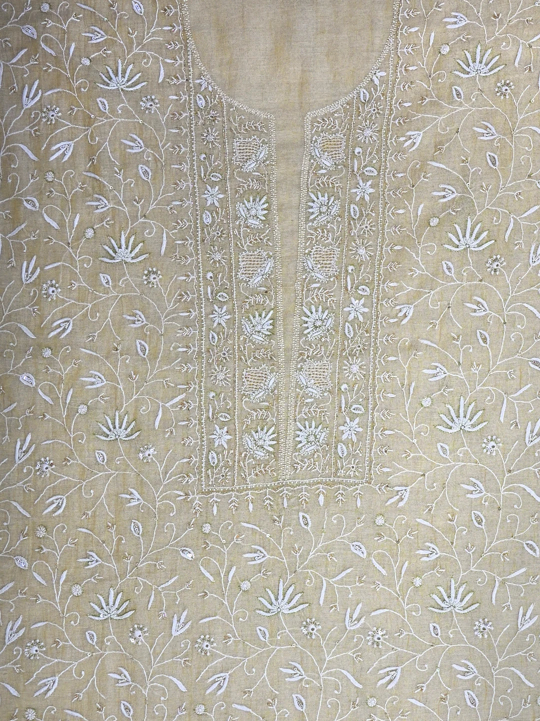 Ada Hand Embroidered Fawn Tissue Lucknowi Chikankari Unstitched Kurta Dupatta Set with Cutdana Work 01A665596