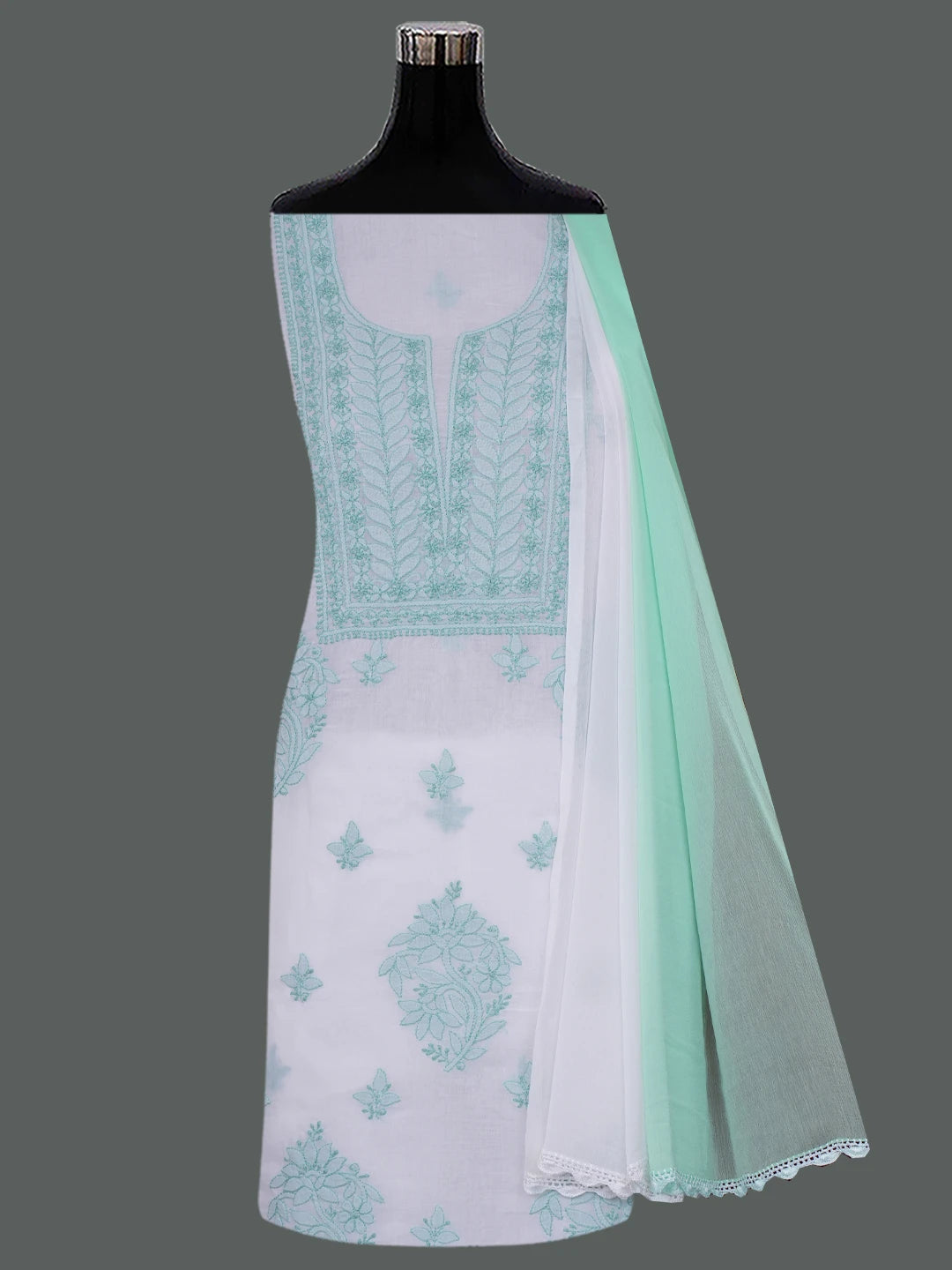 Ada Hand Embroidered White Cotton Lucknowi Chikankari Unstitched Suit Piece 01A688421