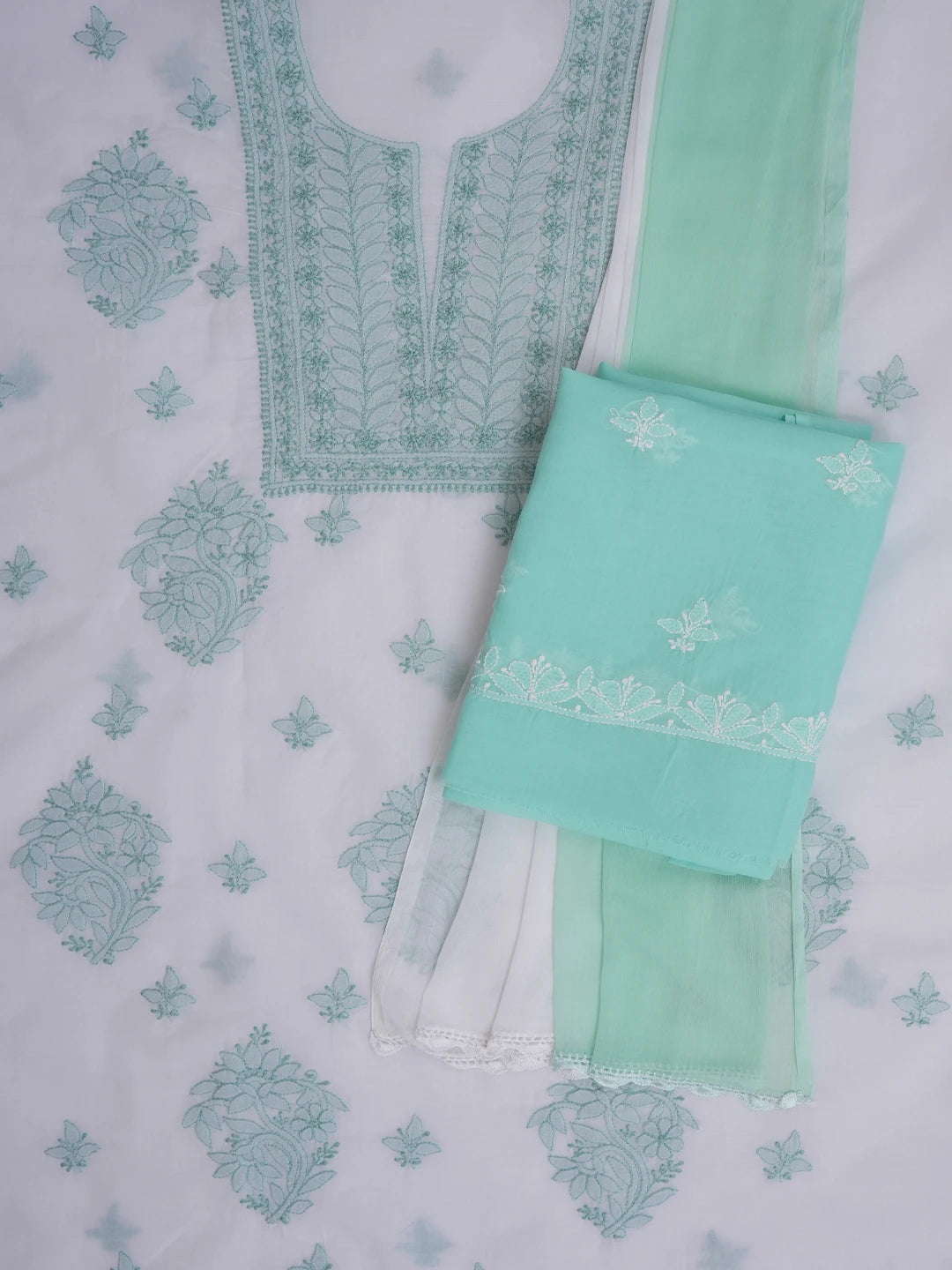Ada Hand Embroidered White Cotton Lucknowi Chikankari Unstitched Suit Piece 01A688421
