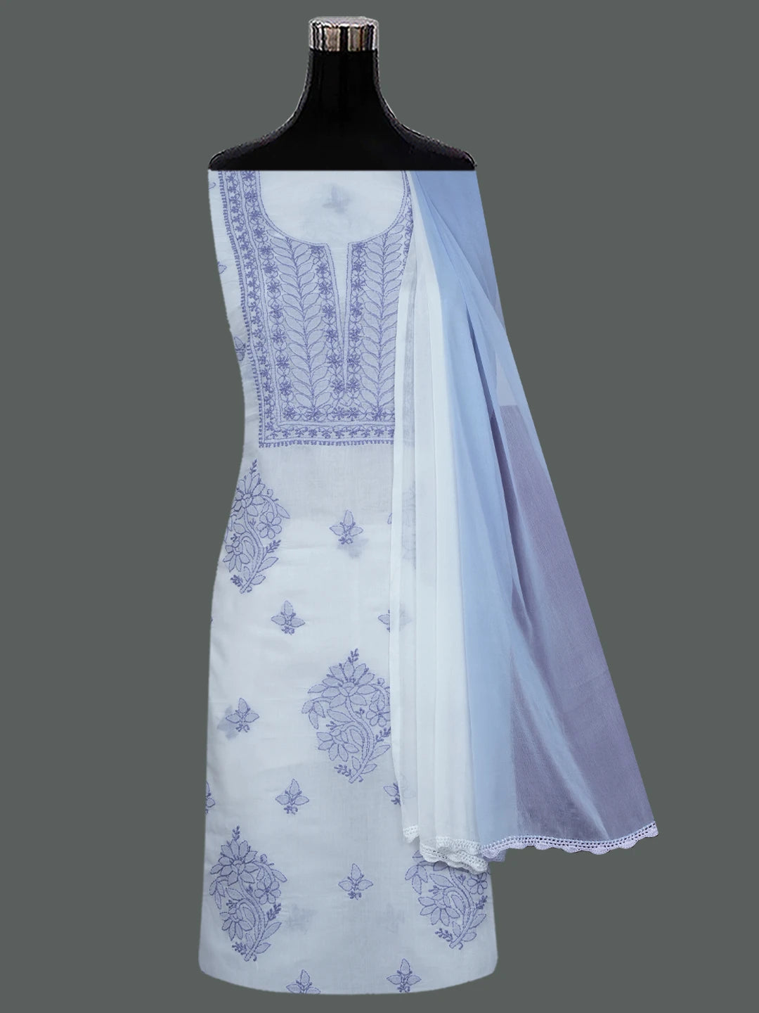 Ada Hand Embroidered White Cotton Lucknowi Chikankari Unstitched Suit Piece 01A688429
