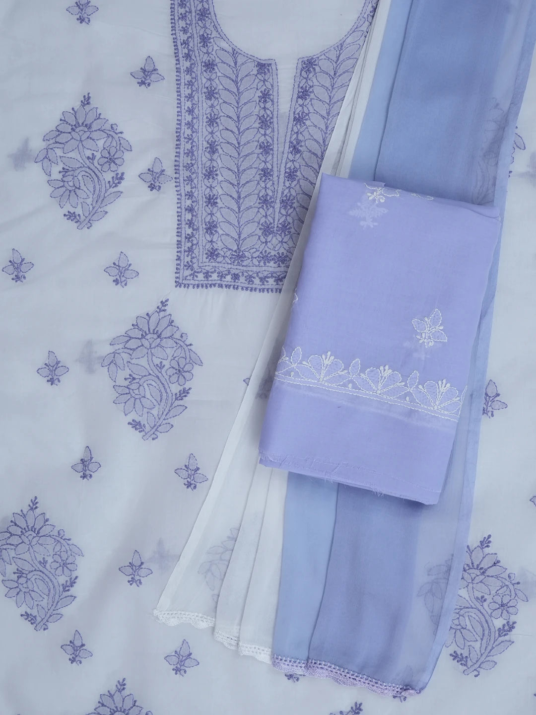 Ada Hand Embroidered White Cotton Lucknowi Chikankari Unstitched Suit Piece 01A688429
