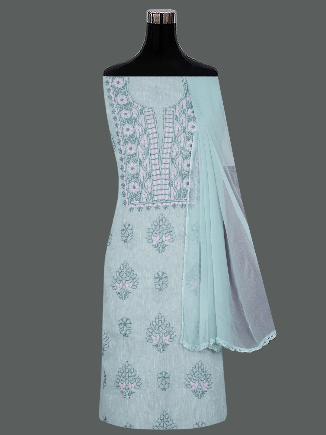 Ada Hand Embroidered Grey Linen Lucknowi Chikankari Unstitched Suit Piece 01A688437