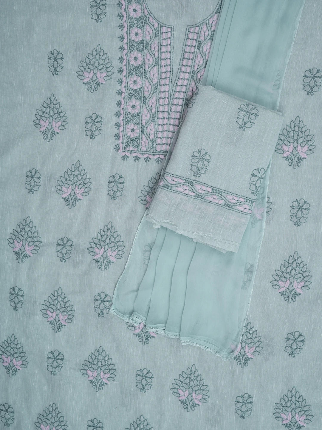 Ada Hand Embroidered Grey Linen Lucknowi Chikankari Unstitched Suit Piece 01A688437