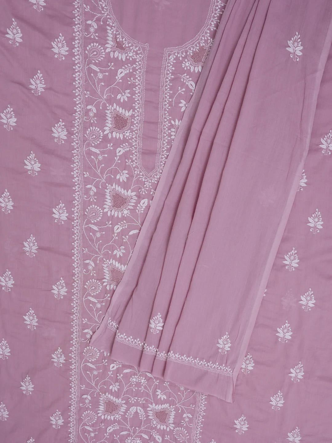 Ada Hand Embroidered Mauve Cotton Lucknowi Chikankari Unstitched Suit Piece 01A687369