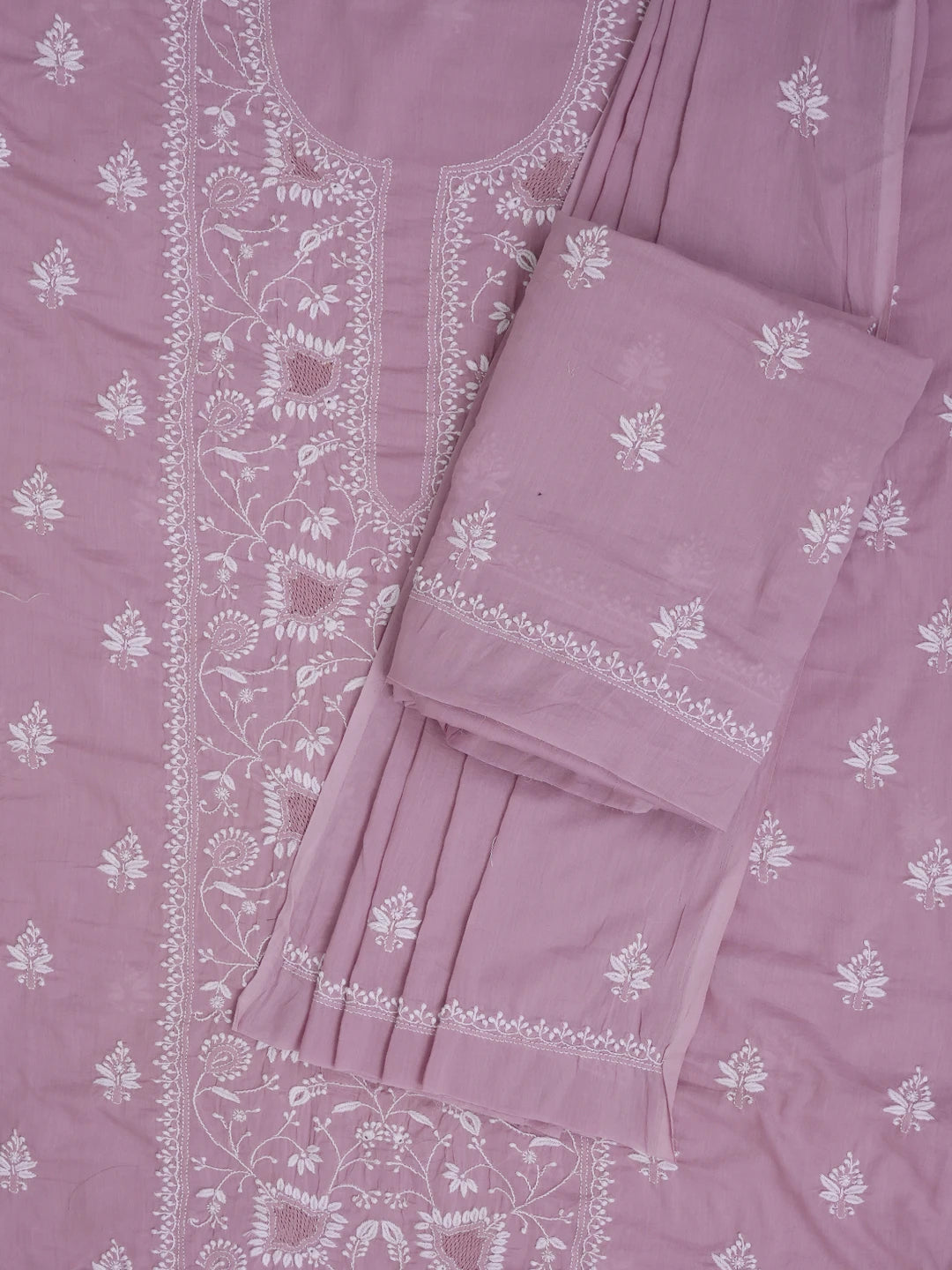 Ada Hand Embroidered Mauve Cotton Lucknowi Chikankari Unstitched Suit Piece 01A687369