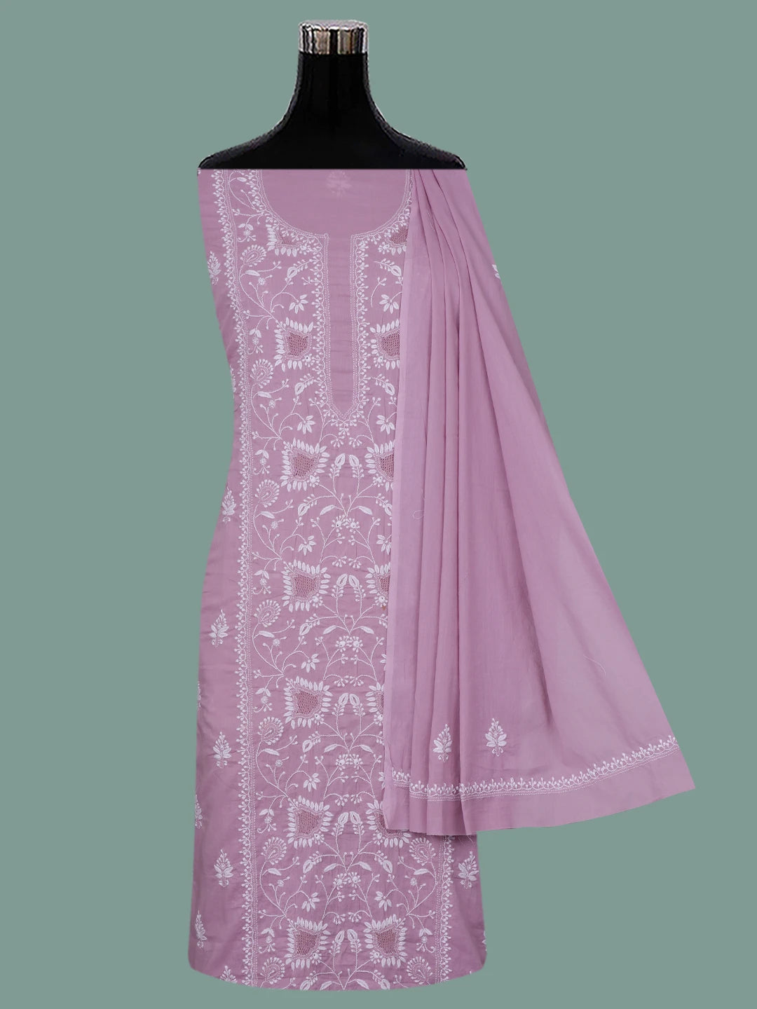 Ada Hand Embroidered Mauve Cotton Lucknowi Chikankari Unstitched Suit Piece 01A687369