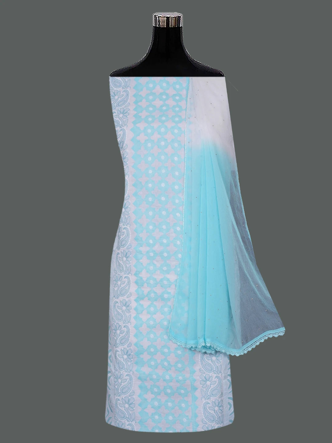 Ada Hand Embroidered White Cotton Lucknowi Chikankari Unstitched Suit Piece 01A679704