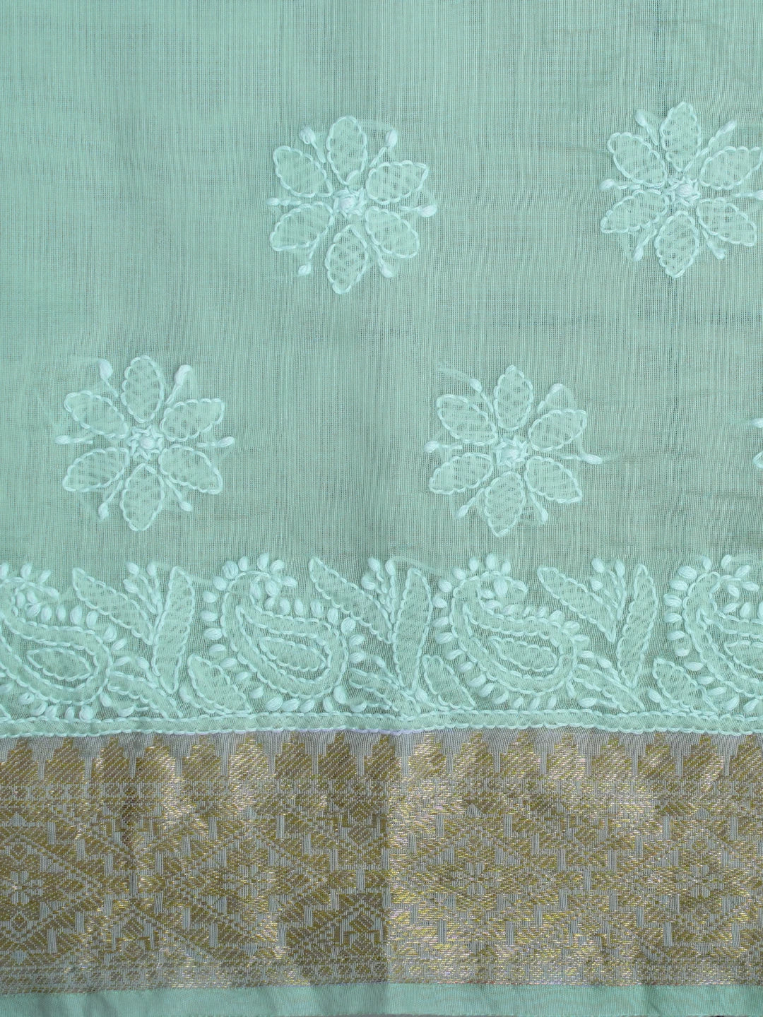Ada Hand Embroidered Sea Green Chanderi Lucknowi Chikankari Saree With Blouse 01A683628