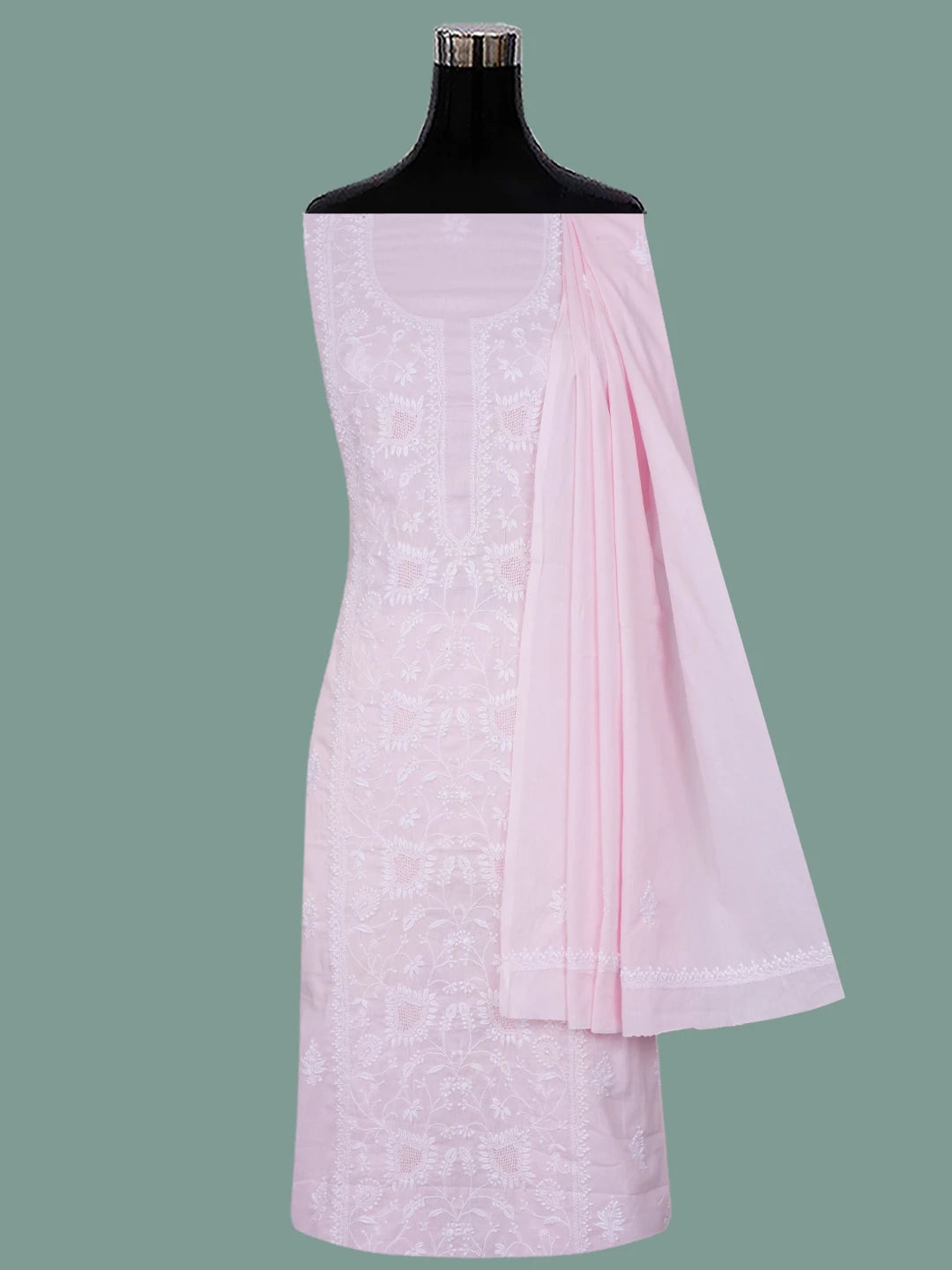 Ada Hand Embroidered Pink Cotton Lucknowi Chikankari Unstitched Suit Piece 01A687371