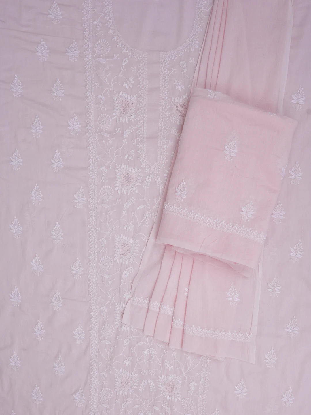 Ada Hand Embroidered Pink Cotton Lucknowi Chikankari Unstitched Suit Piece 01A687371