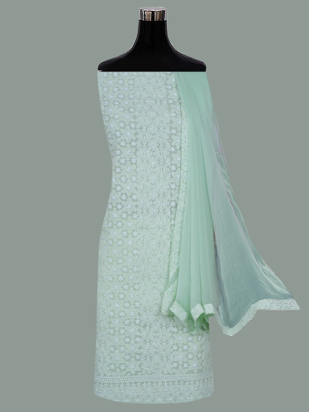 Ada Hand Embroidered Light Green Cotton Lucknowi Chikankari Unstitched Suit Piece 01A670253