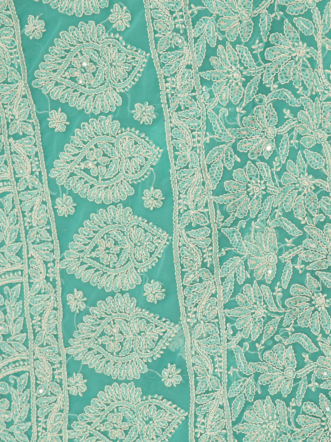 Ada Hand Embroidered Sea Green Georgette Lucknowi Chikankari Saree/Blouse With Cutdana Work 01A492648