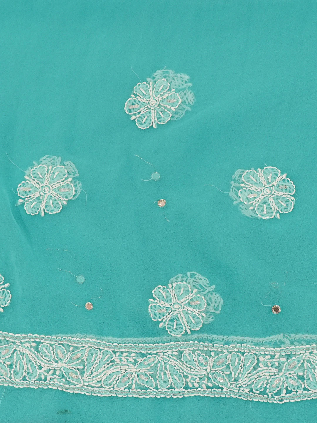 Ada Hand Embroidered Sea Green Georgette Lucknowi Chikankari Saree/Blouse With Cutdana Work 01A492648