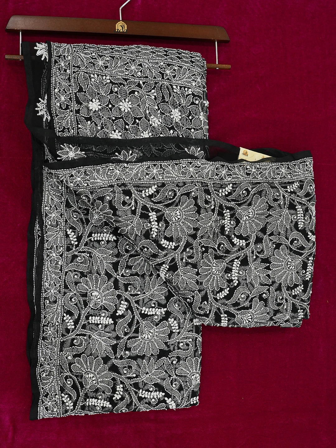 Ada Hand Embroidered Black Faux Georgette Lucknowi Chikankari Saree With Blouse 01A665743