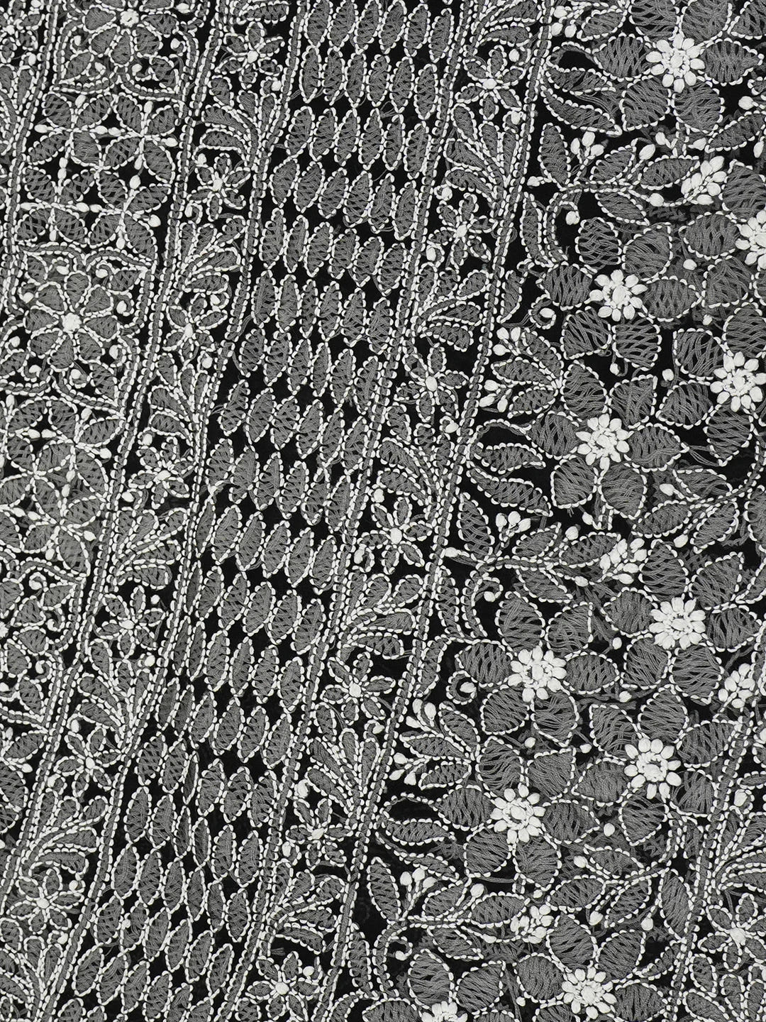 Ada Hand Embroidered Black Faux Georgette Lucknowi Chikankari Saree With Blouse 01A665743