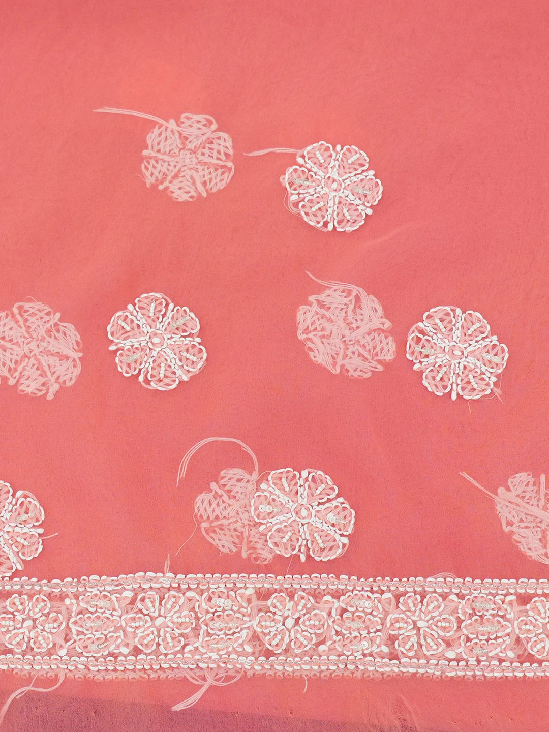 Ada Hand Embroidered Carrot Pink Faux Georgette Lucknowi Chikankari Saree and Blouse With Zari Work 01A583307