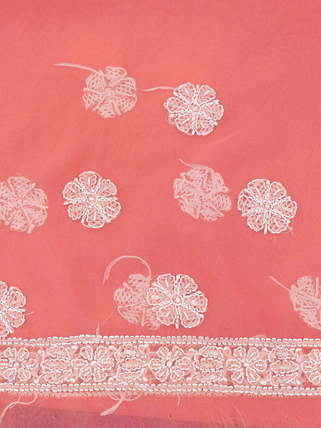 Ada Hand Embroidered Carrot Pink Faux Georgette Lucknowi Chikankari Saree and Blouse With Zari Work 01A583307