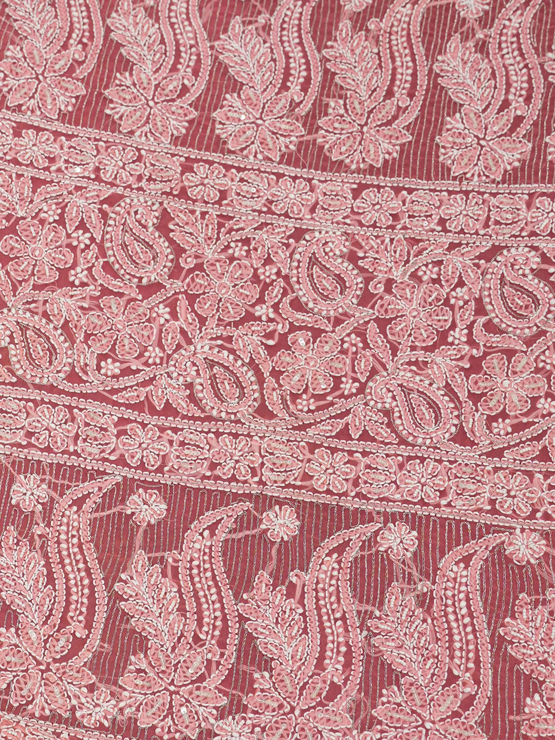 Ada Hand Embroidered Carrot Pink Faux Georgette Lucknowi Chikankari Saree and Blouse With Zari Work 01A583307