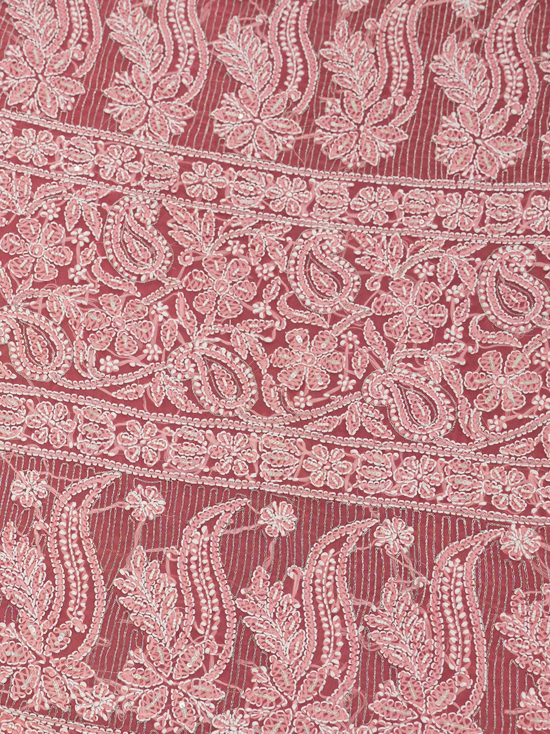 Ada Hand Embroidered Carrot Pink Faux Georgette Lucknowi Chikankari Saree and Blouse With Zari Work 01A583307